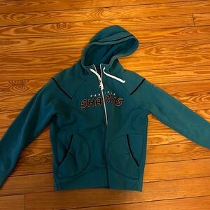 Vintage San Jose Sharks NHL Zip Up Hooded Sweater Size Youth/Women Large Y2K